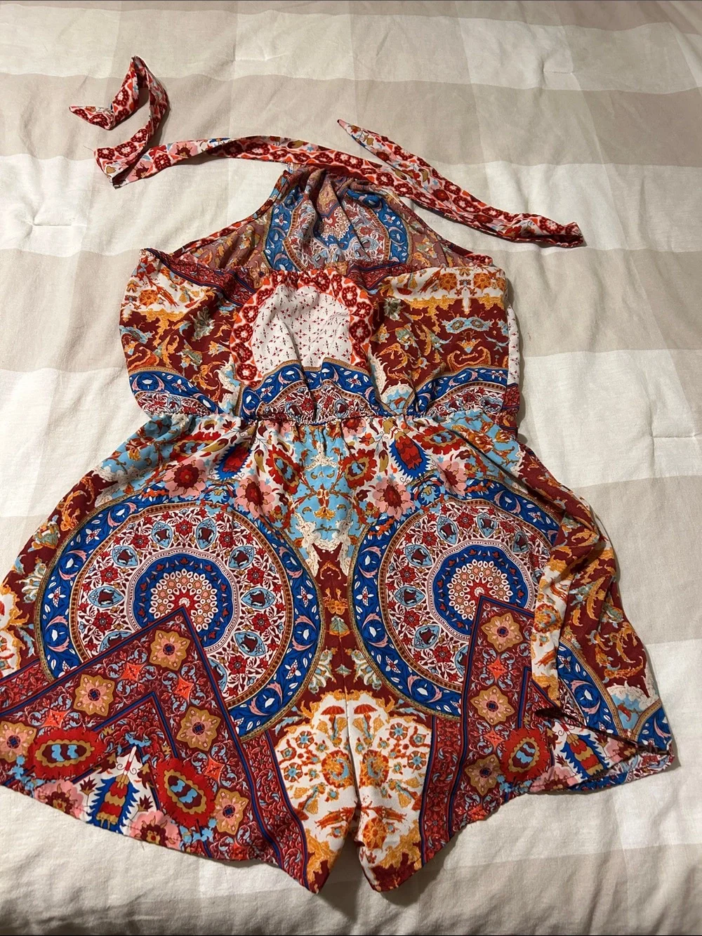 Boho Print Halter Romper in Multicolor